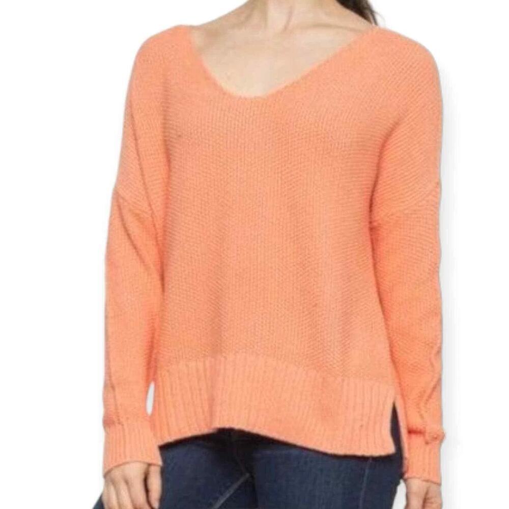 Lucky Brand Sweater Women's XS Orange V-Neck Cotton Lightweight Peach